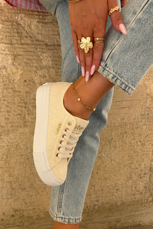 Trampki Damskie Materiałowe Z Koronką Beżowe Lee Cooper LLCW-25-31-3440L