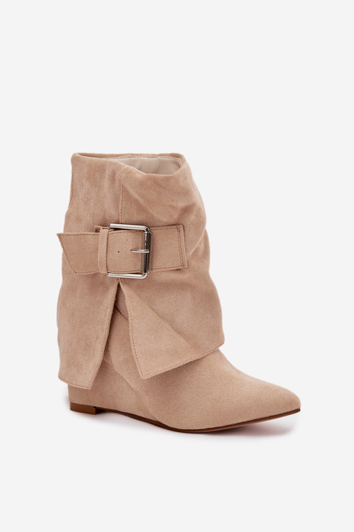 Platform ankle boots with turned-up shaft and buckle eco suede beige Vortinia