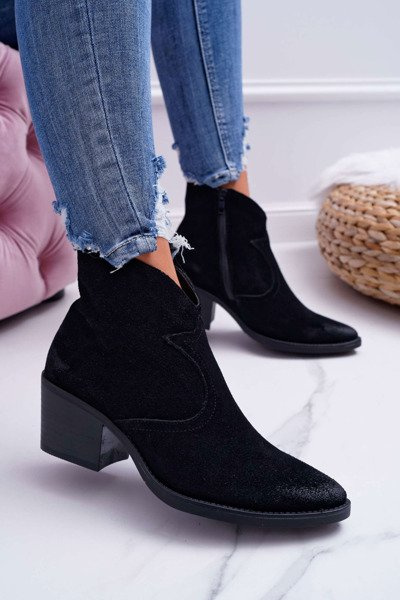 Women's Suede Cowboy Boots Black Barski 1638