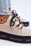 Buty Sportowe Skóra Ażur Beżowe Leonor