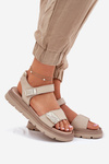 Ladies Leather Sandals On Platform Beige Zazoo 40443