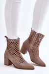 Suede Openwork Boots On High Heel Nicole 2638 Cappuccino