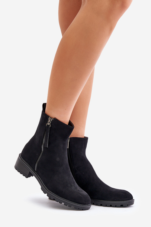 Suede Flat Heeled Boots Black Innabelle