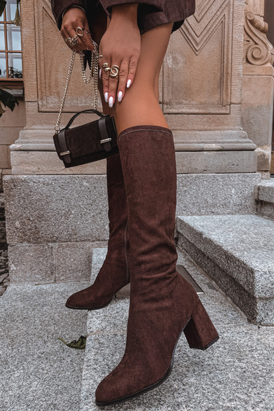 Women's High Heel Boots Made of Eco Suede Chocolate Yelisse