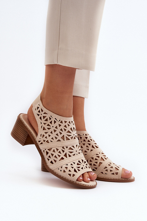 Beige Openwork Sandals with Heels Serapina