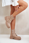 Warm Women's Ankle Boots With Decoration Beige Ciascia