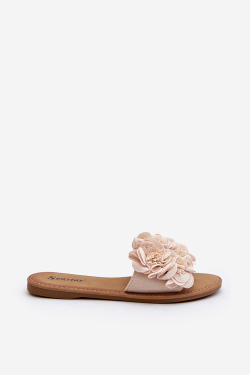 Women's Beige Flower Slippers Eelfan