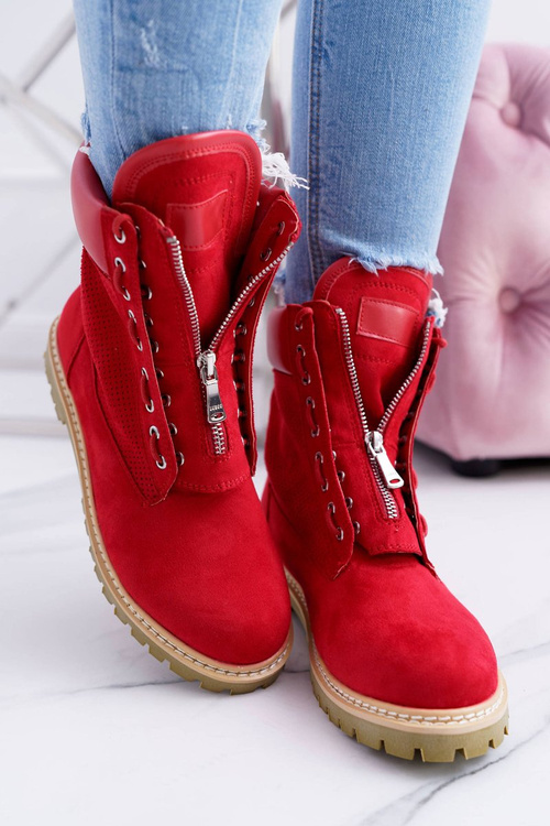 Lu Boo Women's Red Suede Timbers Trappers Zippers Nancy