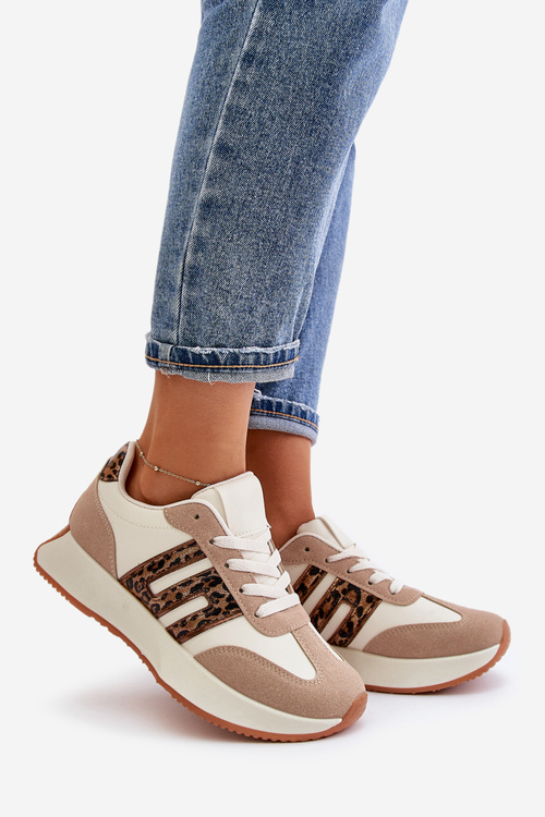 Buty Sportowe Sneakersy Platforma Panterka Beżowe Thari