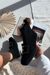 Women's Boots Made of Genuine Suede on Block Heeled Warm D&A CR52-651 Black
