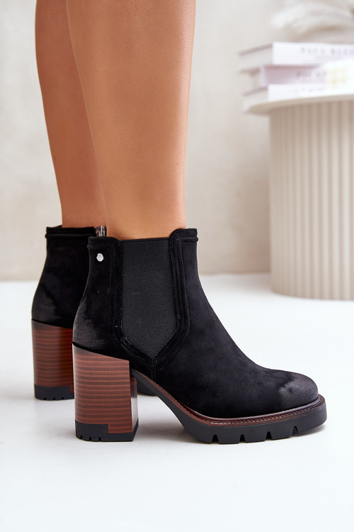 Insulated Women's Heeled Boots Made of Eco Suede Black Vinceza 58356