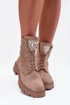 Women's work boots with crystals on the tongue beige Rosira