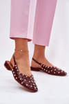 Embellished Ballet Flats On Flat Heel Burgundy Nilarisela