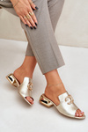 Leather Elegant Women's Slippers On Low Heel Laura Messi 2874 Golden