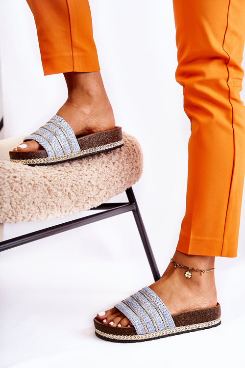 Klapki Damskie Klasyczne Łańcuszek Niebieskie Maddy