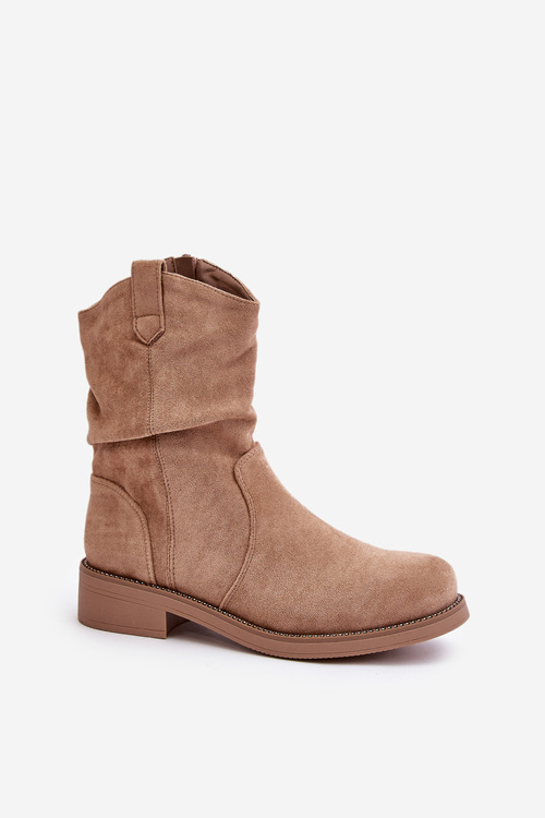 Warm Ladies Ankle Boots With Ruching And Decoration Beige Etteara