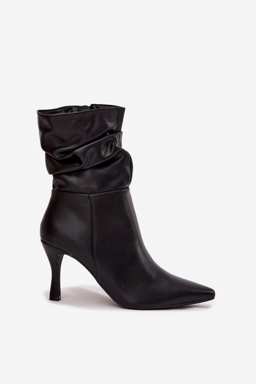 Women's ankle boots with heel with ruched upper zipper black Ulisse