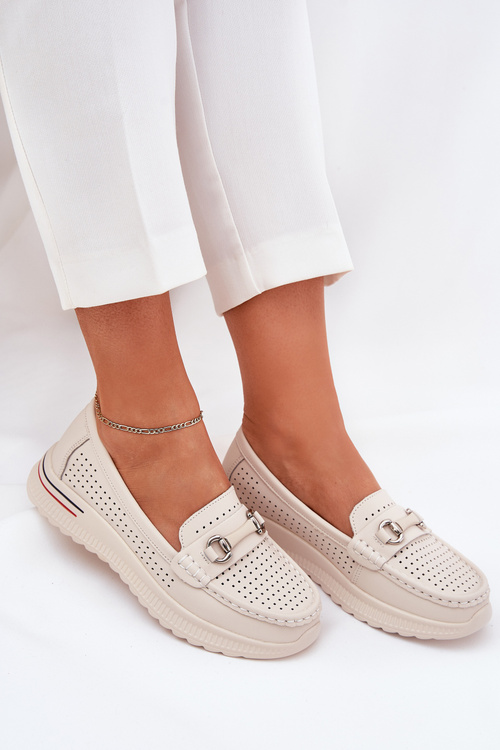 Perforated Ballet Flats Made Of Natural Leather Vinceza 95331 Beige
