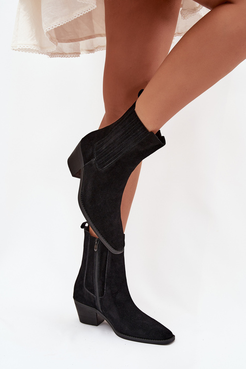 Women's Suede Ankle Boots With Heel Insulated Black Arelia