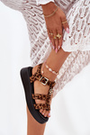 Ladies Platform Sandals With Gold Detail Leopard Fevire