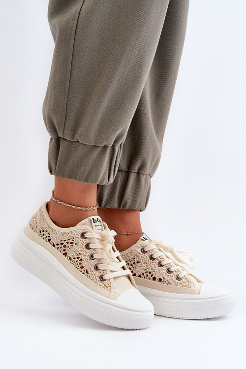Trampki Damskie Z Koronką Beżowe Lee Cooper LCW-23-44-1620