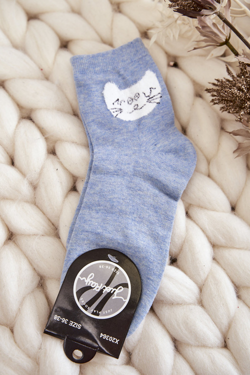 Women's Cotton Socks With Cat Blue