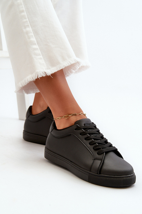 Buty Sportowe Sneakersy Damskie Eko Skórzane Czarne Diunna