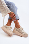 Lace Women's Sneakers On Platform S.Barski HY51-059 Beige