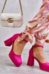Suede Chunky Heels Platform Pumps Fuchsia Diame