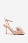 Women's Heeled Sandals With Feathers Beige Xaliope