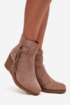 Insulated women's ankle boots with platform and fringes beige Olivarae