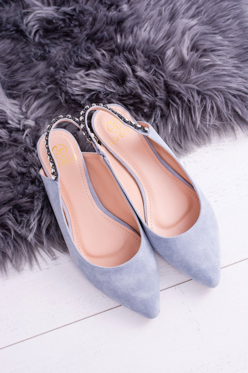 Lu Boo Blue Suede Ballerinas Pointed Zirconia Ballerinas Macron