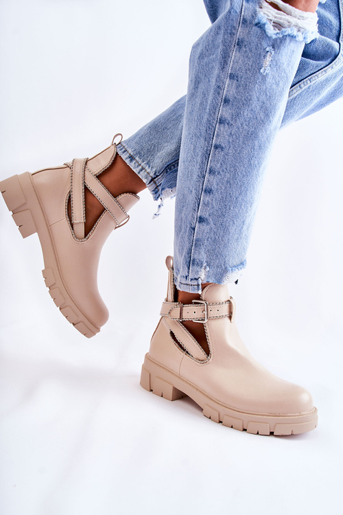 Botki Damskie Skóra Ćwieki Beżowe Clares