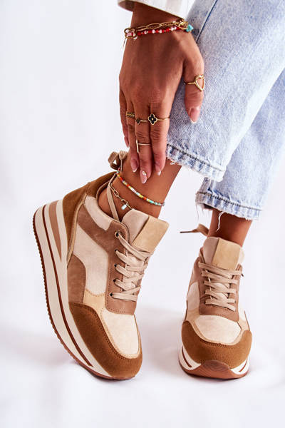 Women's Suede Sports Shoes Brown and Beige Elisse