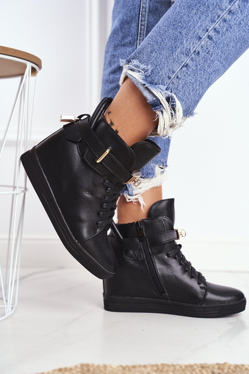 Women's Sneakers On Anchor Gold Padlock All Black Tersey