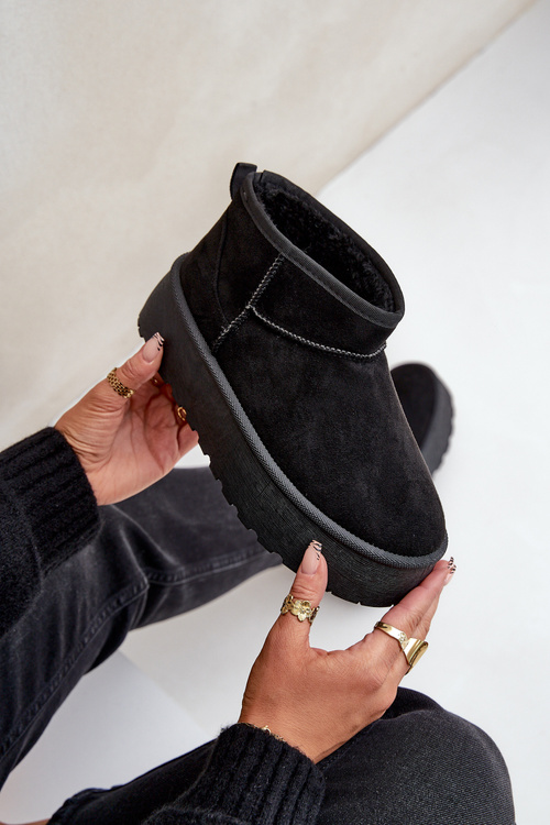 Śniegowce Damskie Zamszowe Na Platformie Czarne Ninala BY-1201