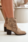 Boots With Perforated Shaft On Heel Eco Suede Beige Nevishiia