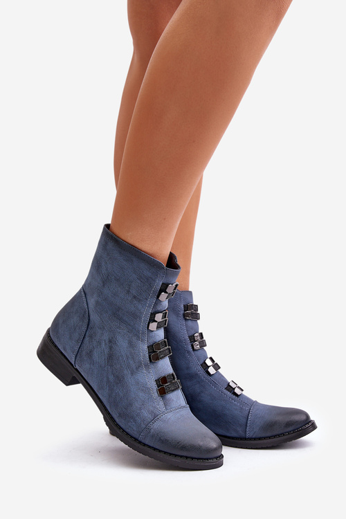 Warm Women's Zip Ankle Boots Blue Evalith