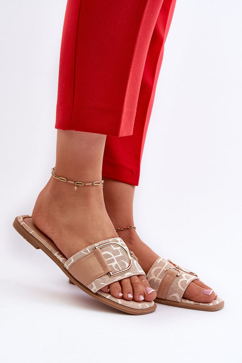 Klapki Damskie Błyszczące Z Ozdobą Beżowe Taleci