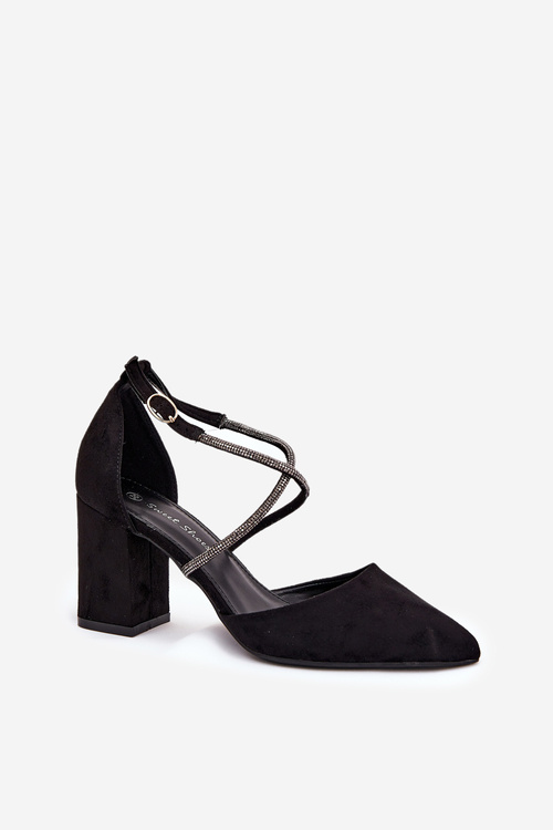 Pumps With Pointed Toes And Decorated Straps On A Heel Black Verithas