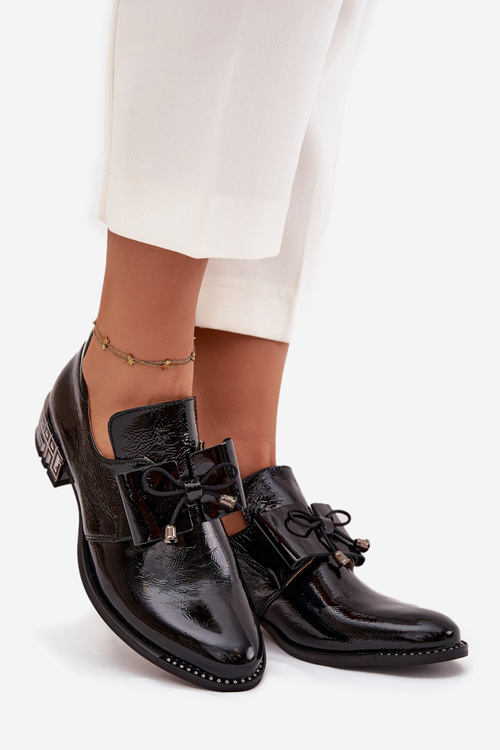 Patent Leather Women's Low Heel Shoes with Bow Zazoo 1399 Black
