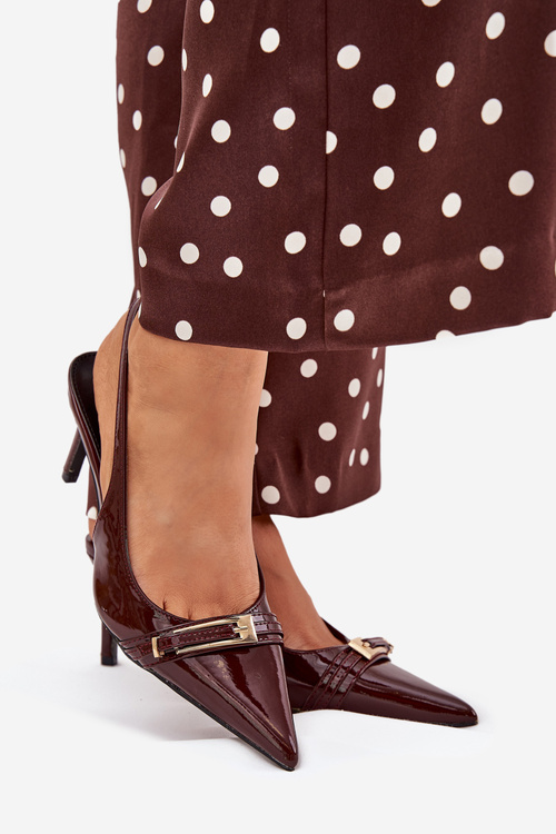 Lacquered High Heel Pumps With Golden Buckle Chocolate Vivae