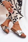 Women's Cork Platform Slippers With Buckle Silver Vianara