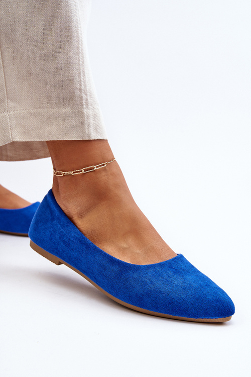 Women's Blue Suede Ballerina Flats Kommia
