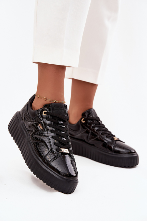Damskie Sneakersy Lakierowane Platforma Czarne Lee Cooper LCJ-25-09-3870