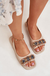 Women Flat Sandals With Crystals S.Barski KV51-079 Beige
