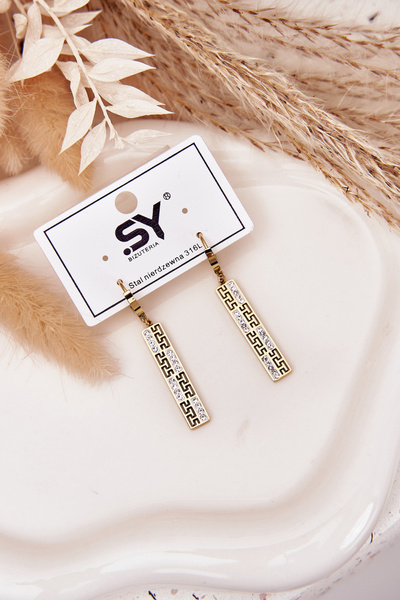 Hanging earrings with zircons Gold plated steel