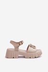 Women's Leather Sandals with Gold Decoration Beige Vinceza 7910