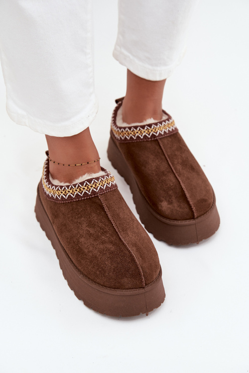 Snow boots slippers with platform with embroidery Brown Tamilda