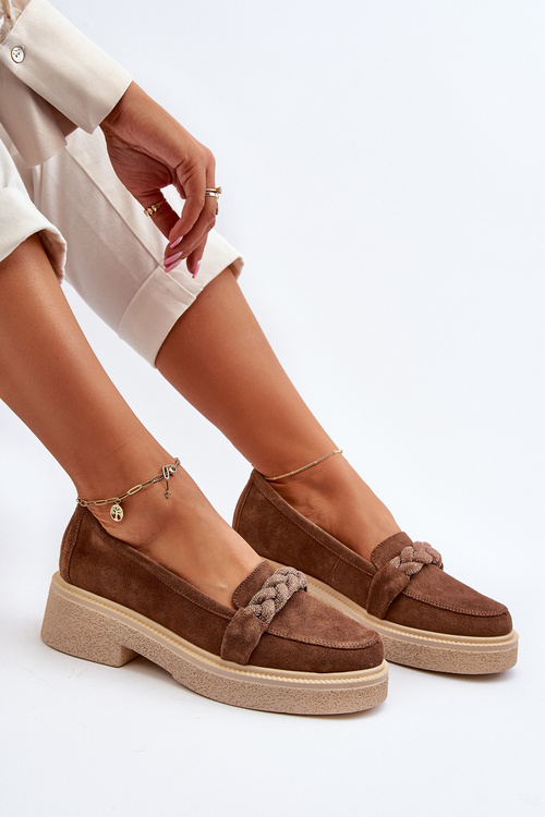 Mokasyny Zamszowe Damskie Ozdoba Zazoo 3429/W Brązowe